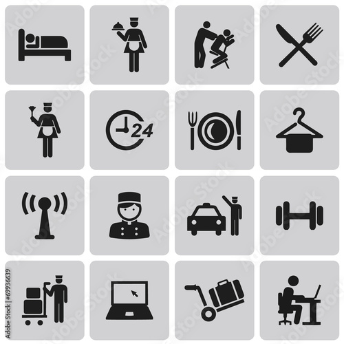 Hotel and Hotel Services Black Icons set2. Vector Illustration e