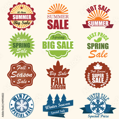 Vector Set: Mixed Seasonal Sale Badge Labels. Vector Illustratio