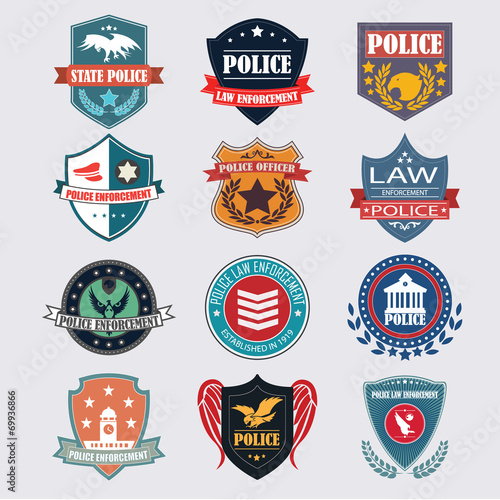 Police department badges label and design elements. Vector Illus