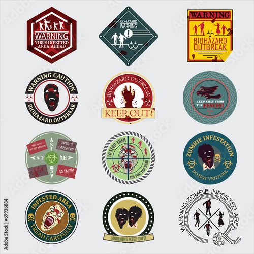 Set of zombie signs,badge label, graphics, and related logo symb