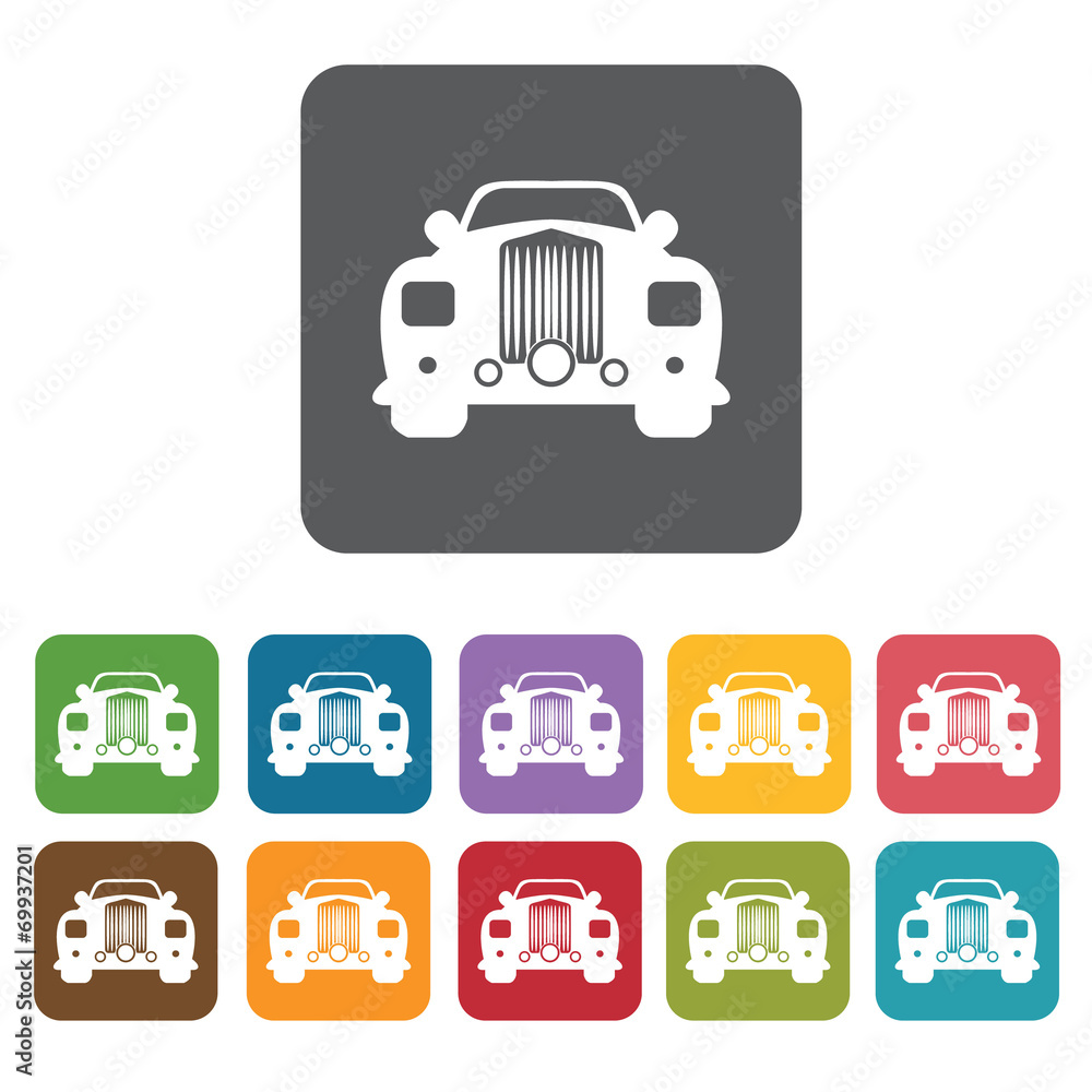 Car icons set. Rectangle colourful 12 buttons. Vector illustrati Car icons set. Rectangle colourful 12 buttons. Vector illustrati