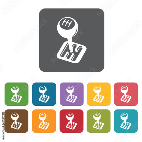 Gear handle icons set. Rectangle colourful 12 buttons. Vector il