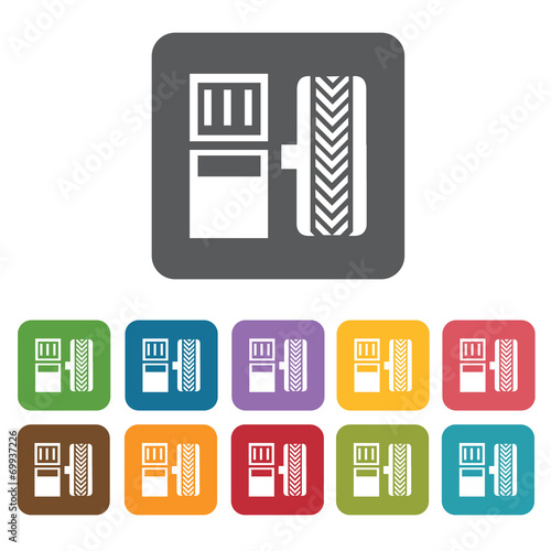 Car pedals icons set. Rectangle colourful 12 buttons. Vector ill