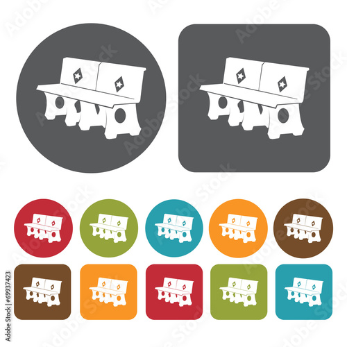 Mall bench icons set. Round and rectangle colourful 12 buttons.