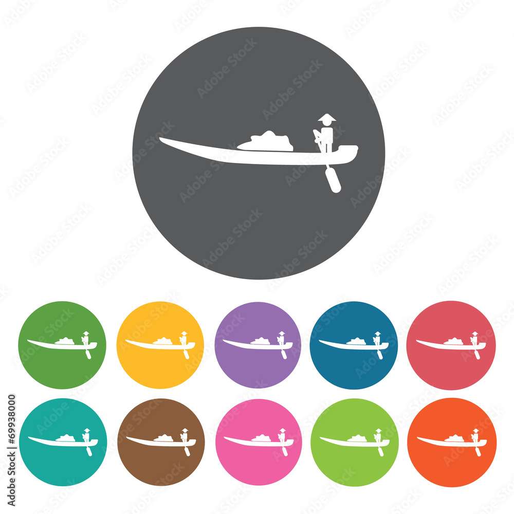 Vietnamese boat icons set. Round colourful 12 buttons. Vector il Vietnamese boat icons set. Round colourful 12 buttons. Vector il