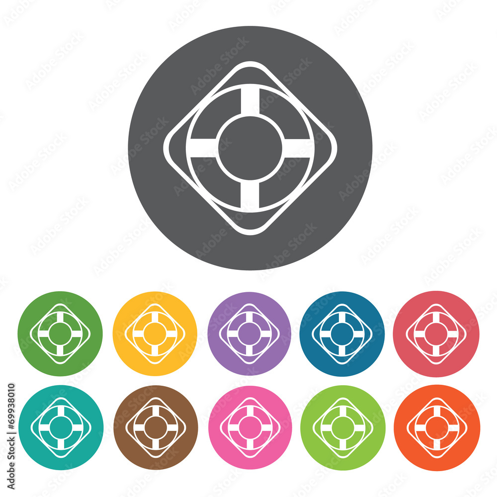 Life buoy icons set. Round colourful 12 buttons. Vector illustra Life buoy icons set. Round colourful 12 buttons. Vector illustra