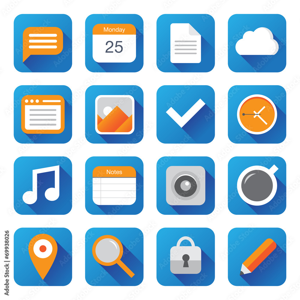 Vector flat icons: business, media, office Vector flat icons: business, media, office