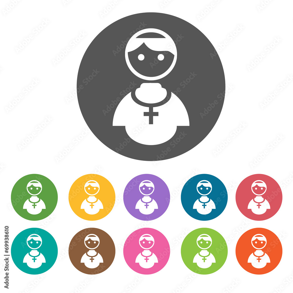 Priest icons set. Round colourful 12 buttons. Vector illustratio Priest icons set. Round colourful 12 buttons. Vector illustratio