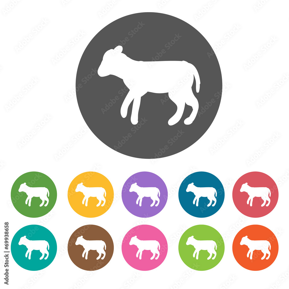 Obraz premium Sheep icons set. Round colourful 12 buttons. Vector illustration