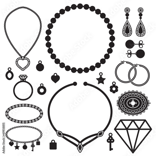 Fototapet Jewelry silhouette icons vector set