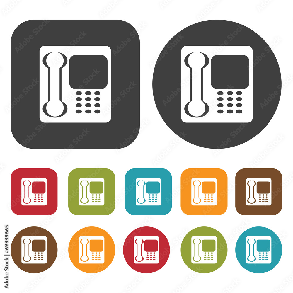 Corded phone icon symbol set. Telephone and home phone set. Roun Corded phone icon symbol set. Telephone and home phone set. Roun
