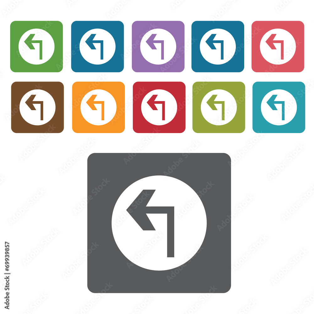 Left turn sign icon symbol set. Traffic signs set. Rectangle col Left turn sign icon symbol set. Traffic signs set. Rectangle col