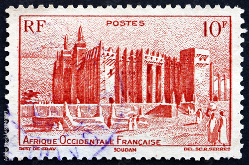 Postage stamp France 1947 Djenne Mosque, French Sudan photo