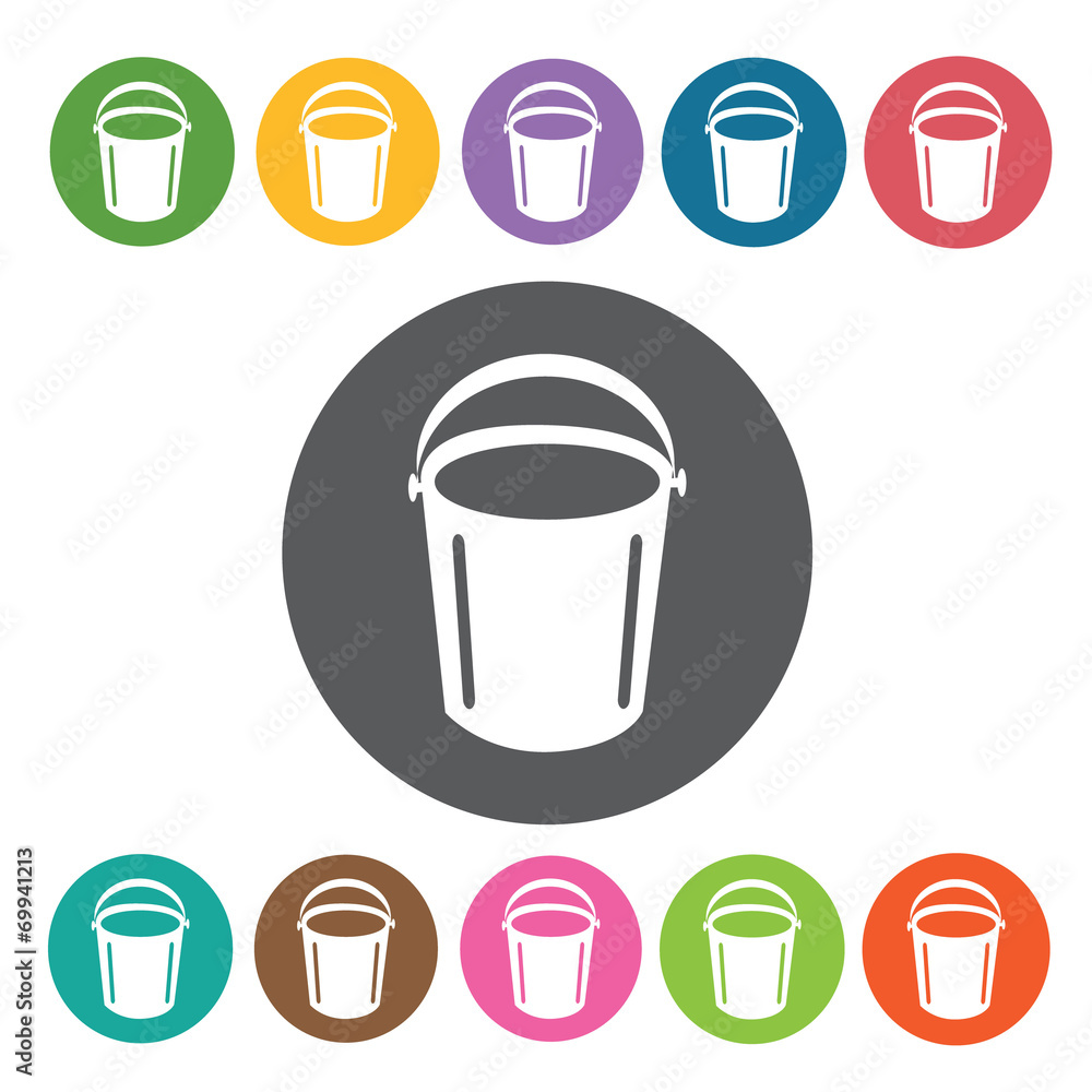 Paint bucket sign icon symbol set. Working tool set. Round colou Paint bucket sign icon symbol set. Working tool set. Round colou
