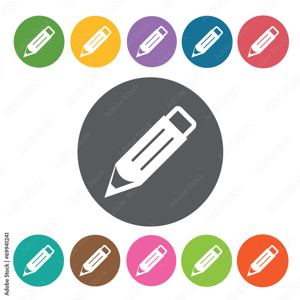 Pencil sign icon symbol set. Working tool set. Round colourful 1 Pencil sign icon symbol set. Working tool set. Round colourful 1