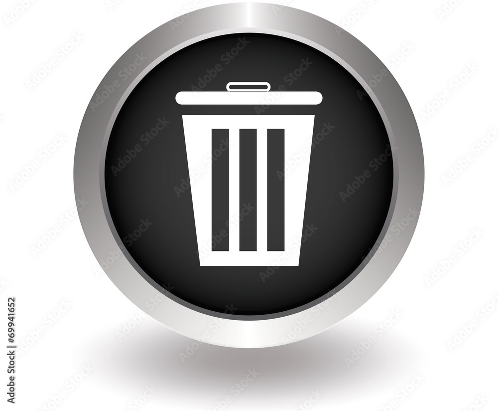 Recycle trash bin icon glossy black round button. Vector illustr Recycle trash bin icon glossy black round button. Vector illustr