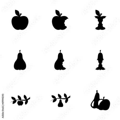 Vector black apple and pear icons set
