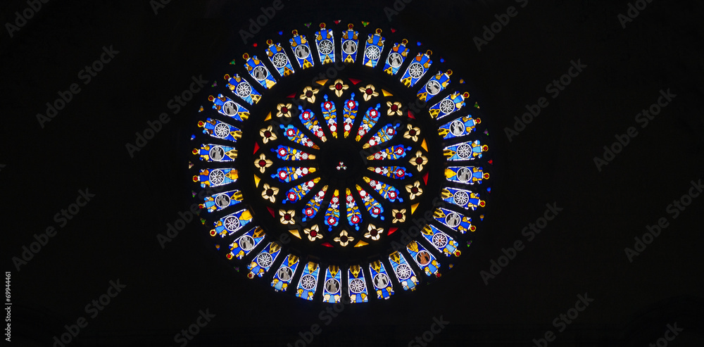 Naklejka premium Rose window,religious theme leadlight window