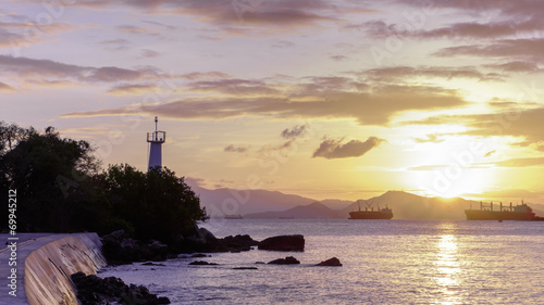 morning time view of lighthouse in the sea at Si Chang island, T