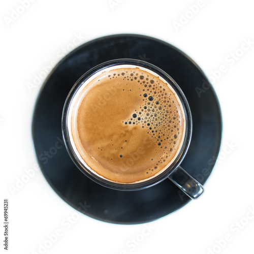 Cup of Espresso on white Table, Top View