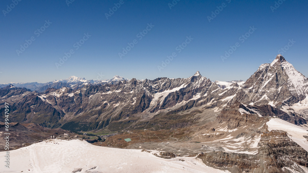 Zermatt, Bergdorf, Dorf, Alpen, Walliser Berge, italienische Alpen, Matterhorn, hochalpin, Kleines Matterhorn, Bergbahnen, Aussichtspunkt, Wallis, Sommer, Schweiz