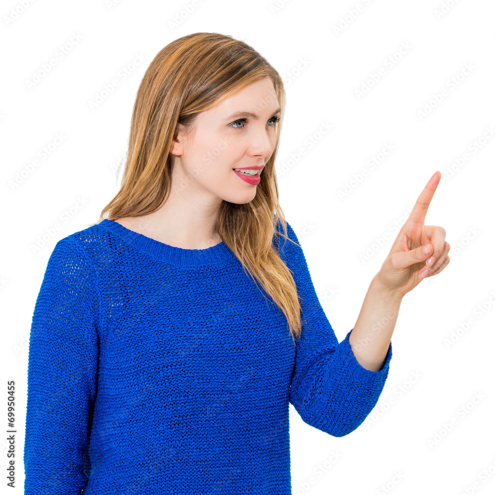 woman pressing button or something woman pressing button or something