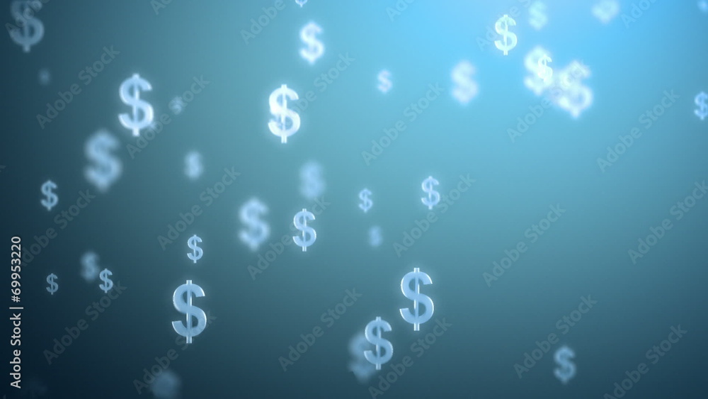 money rain background, dollars. 3d animation, seamless loop