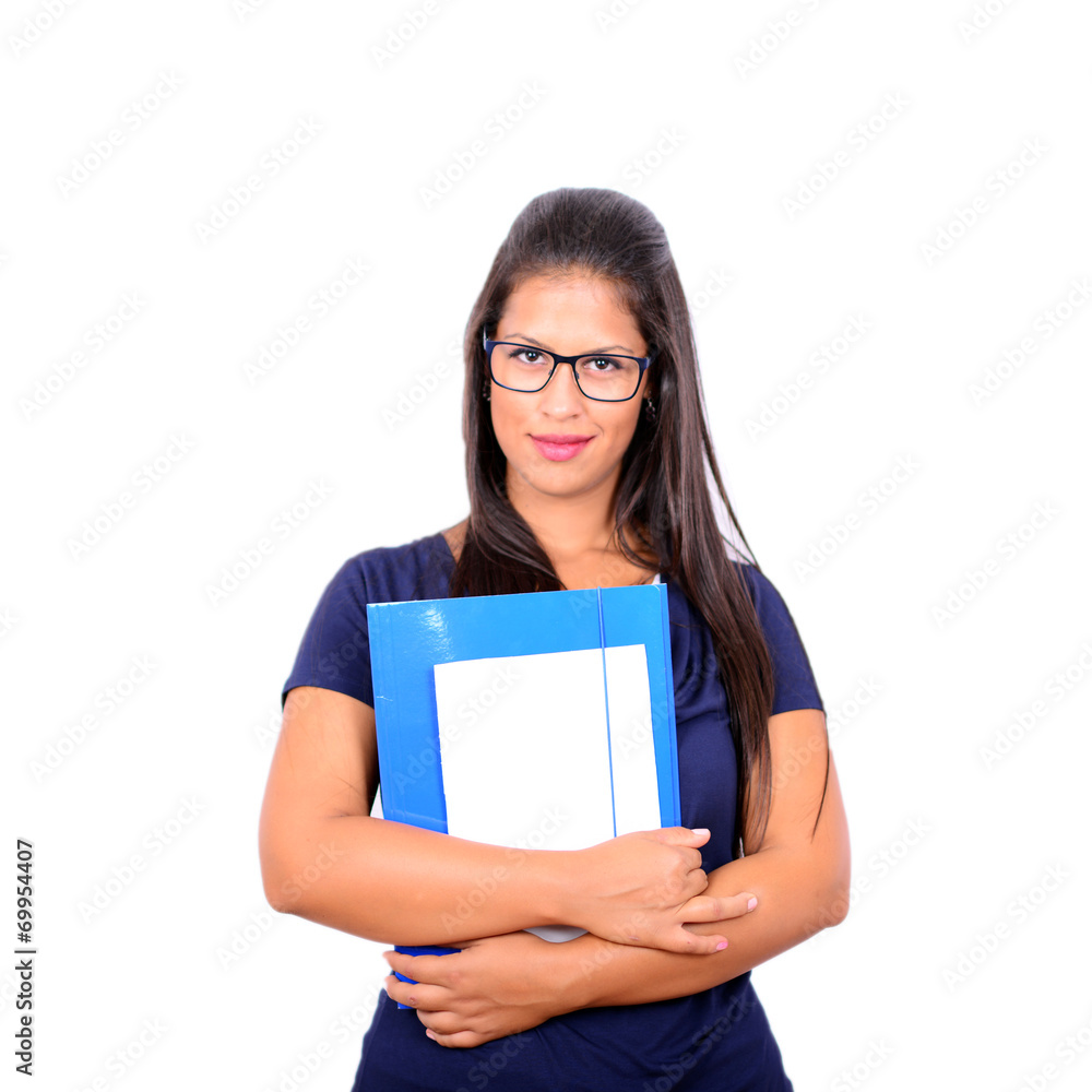 Happy student girl against white background Happy student girl against white background