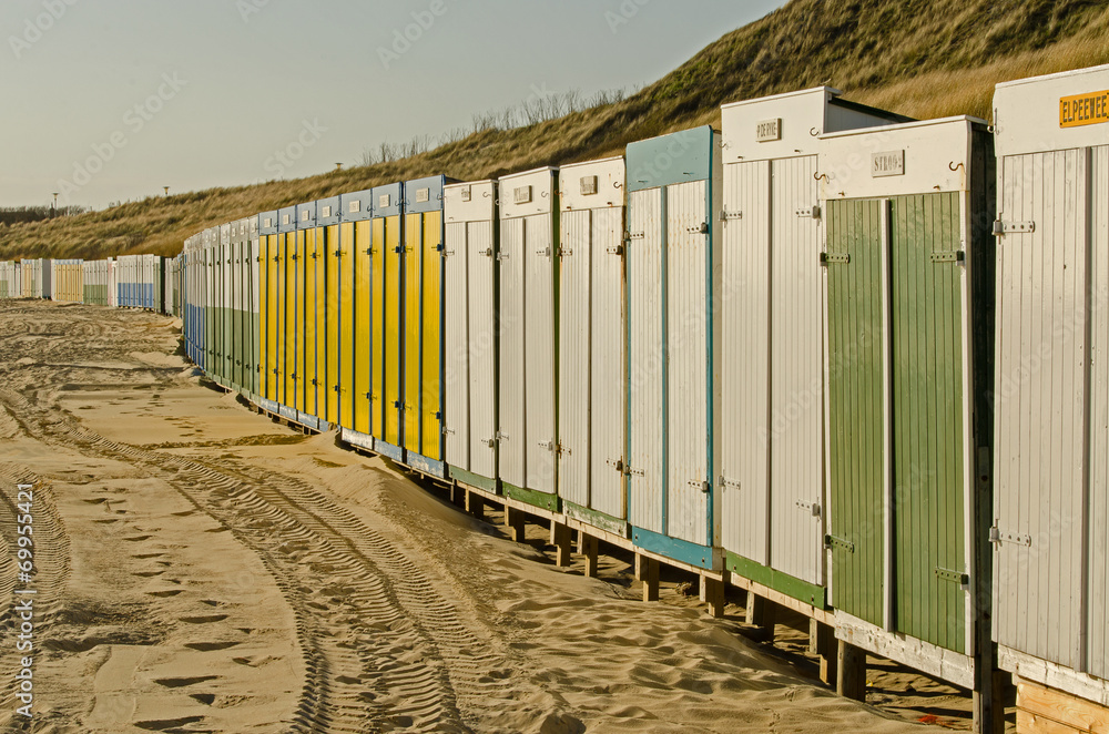 Zoutelande Nederland strandhuisjes op strand Zoutelande Nederland strandhuisjes op strand