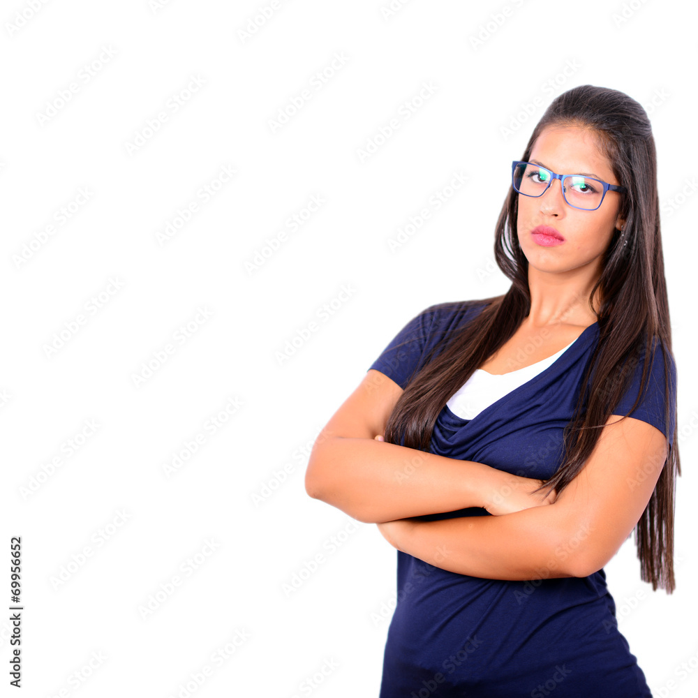 Serious business woman portrait with crossed arms against white Serious business woman portrait with crossed arms against white