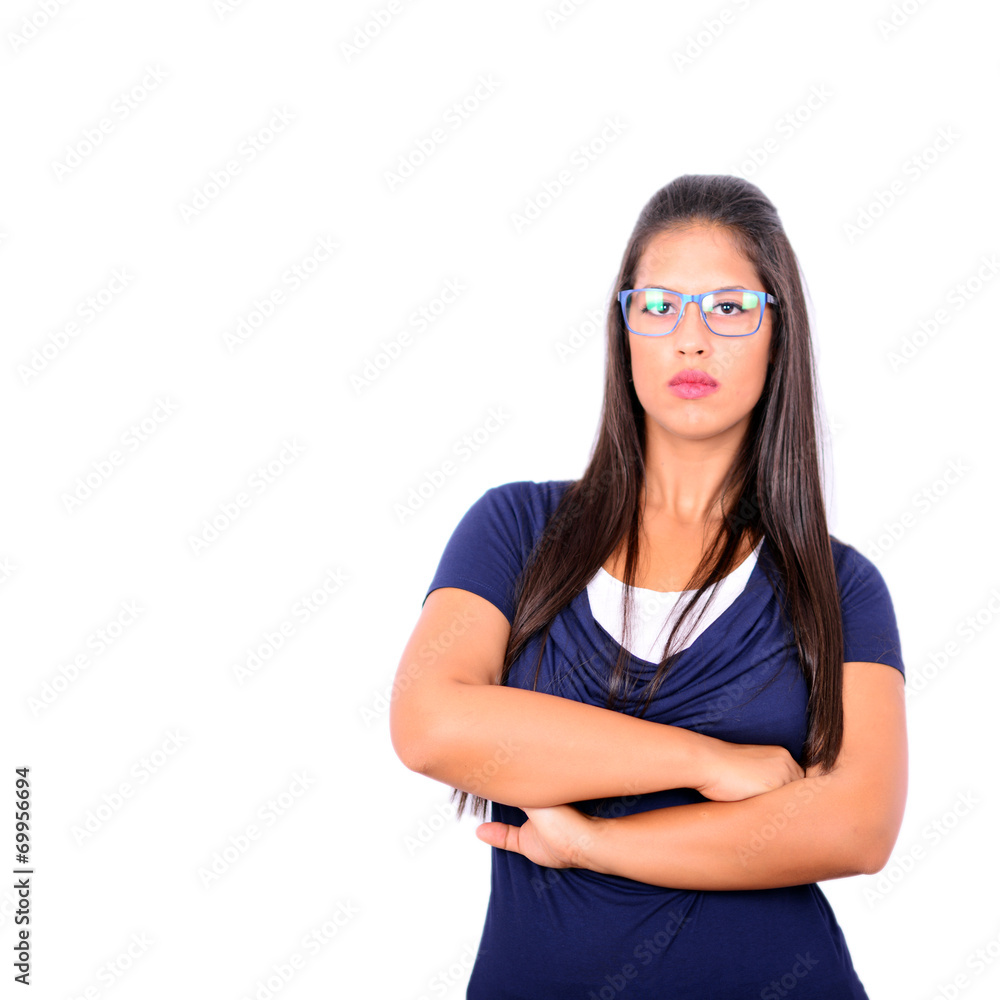 Serious business woman portrait with crossed arms against white Serious business woman portrait with crossed arms against white