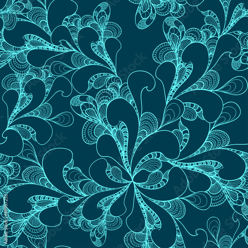 Abstract doodle seamless pattern on dark blue