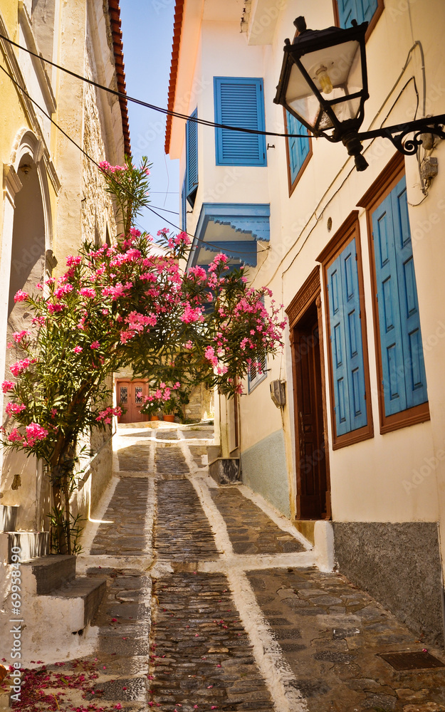 Lovely Greek street, Vathi, Samos - obrazy, fototapety, plakaty 