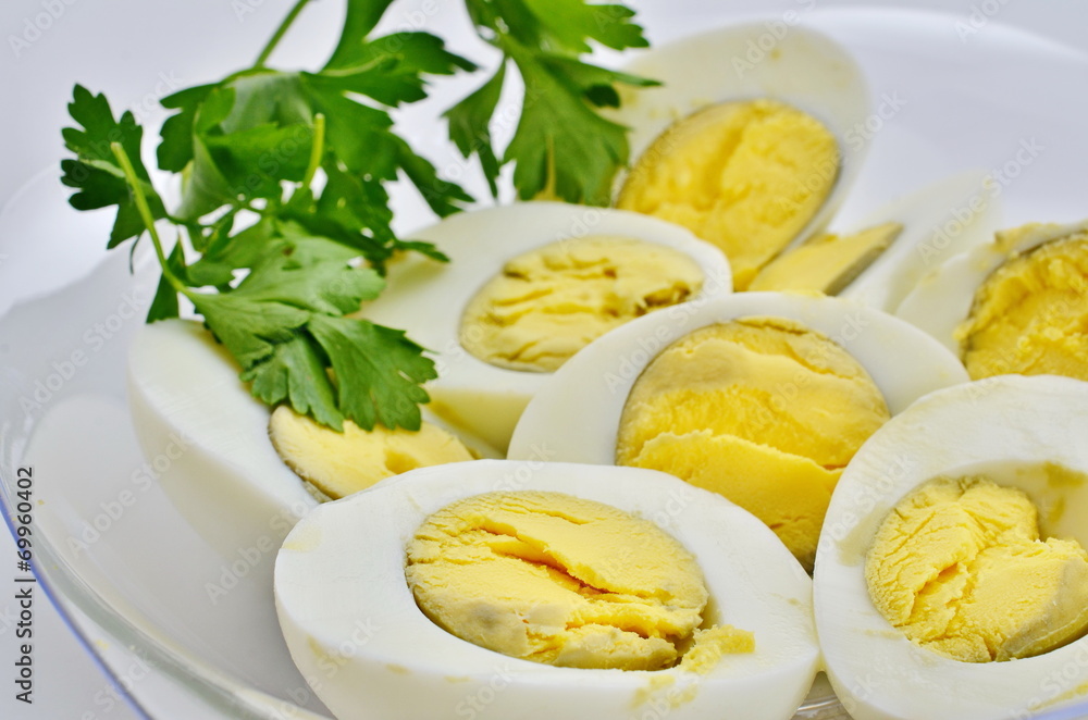 Hard boiled eggs decorated with parsly Hard boiled eggs decorated with parsly