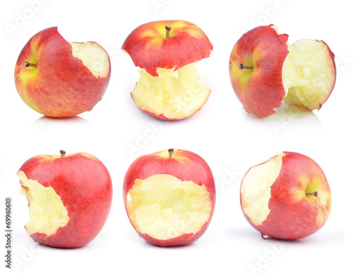 Red apple core on a white background