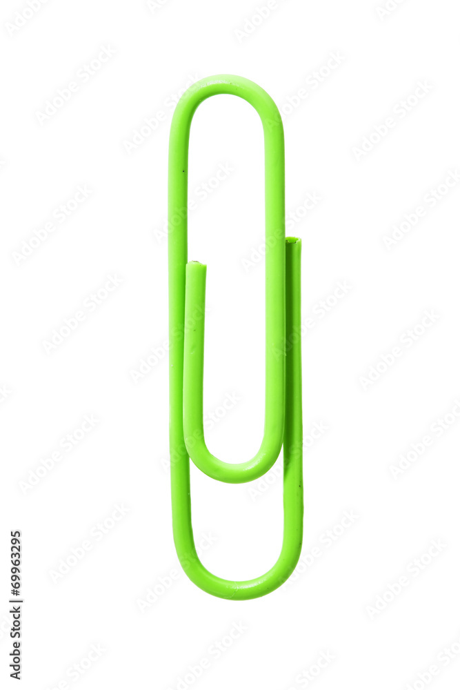 Green paper clip isolated on white background Green paper clip isolated on white background