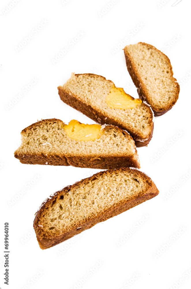 baked coconut sweet bun cut into slices