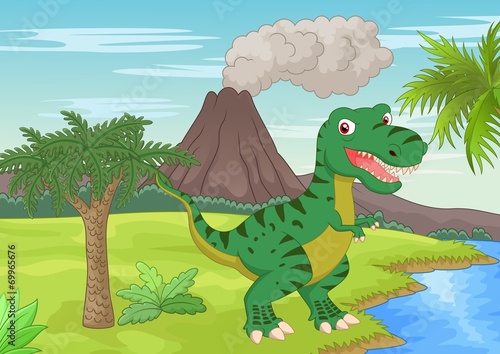 Prehistoric scene with tyrannosaurus cartoon