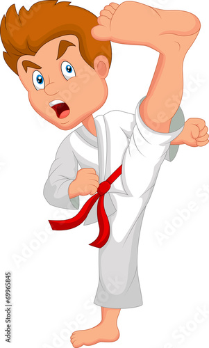 Little boy training karate