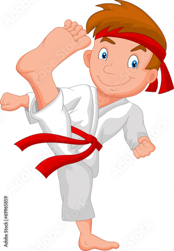 Little boy training karate