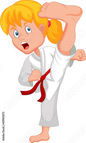 Little boy training karate