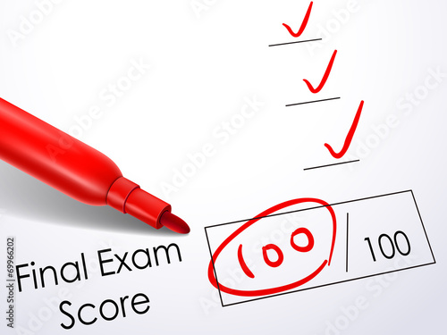 close up look at score on final exam paper