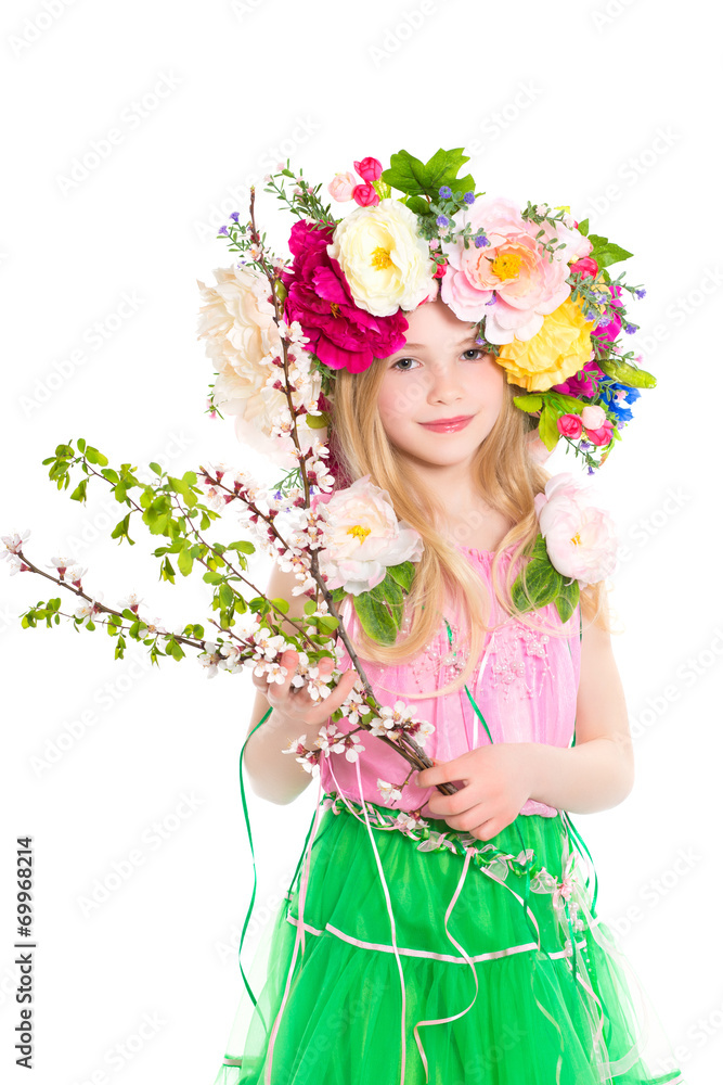 Llittle girl with flowering branches
