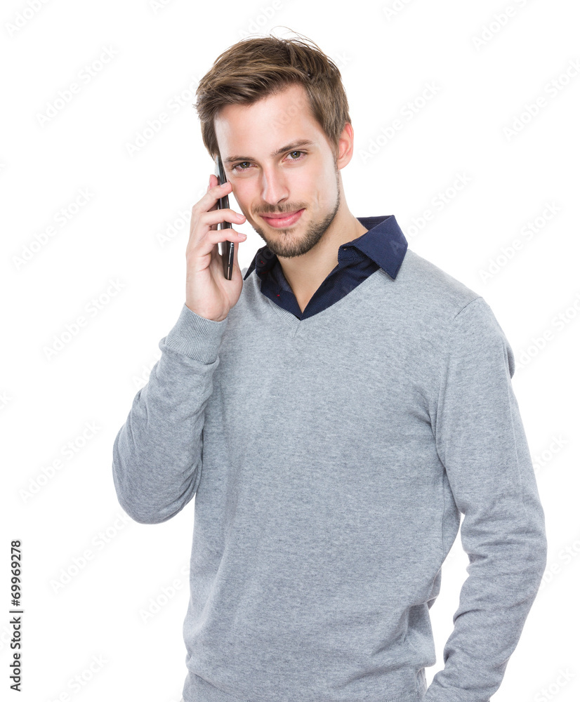 Man talk to mobile phone Man talk to mobile phone