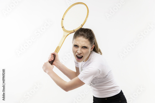 girl with vintage tennis racket