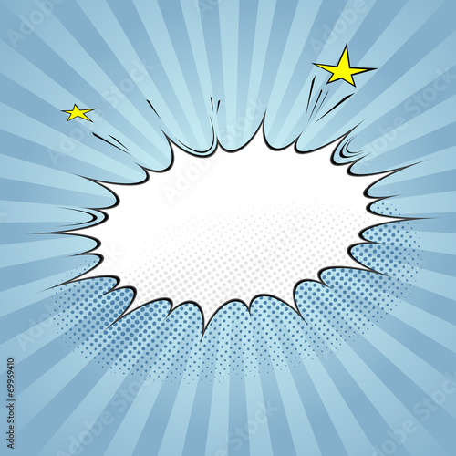 Pop-art style speech bubble over blue background