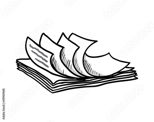 stack of white papers, hand drawn style, vector