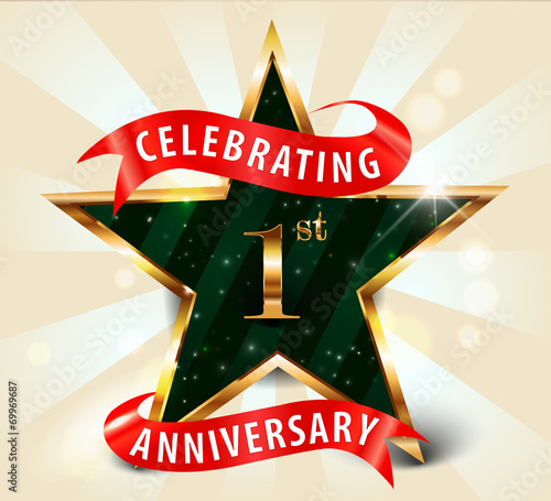 1 year anniversary celebration golden star ribbon