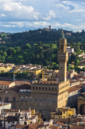 Aerial telephoto view of Florence from a towes, Tuscany