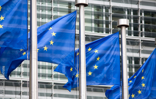 EU flags in front of Berlaymont building photo